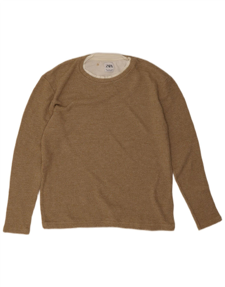 Zara Herre Top Langærmet Lille Beige Bomuld