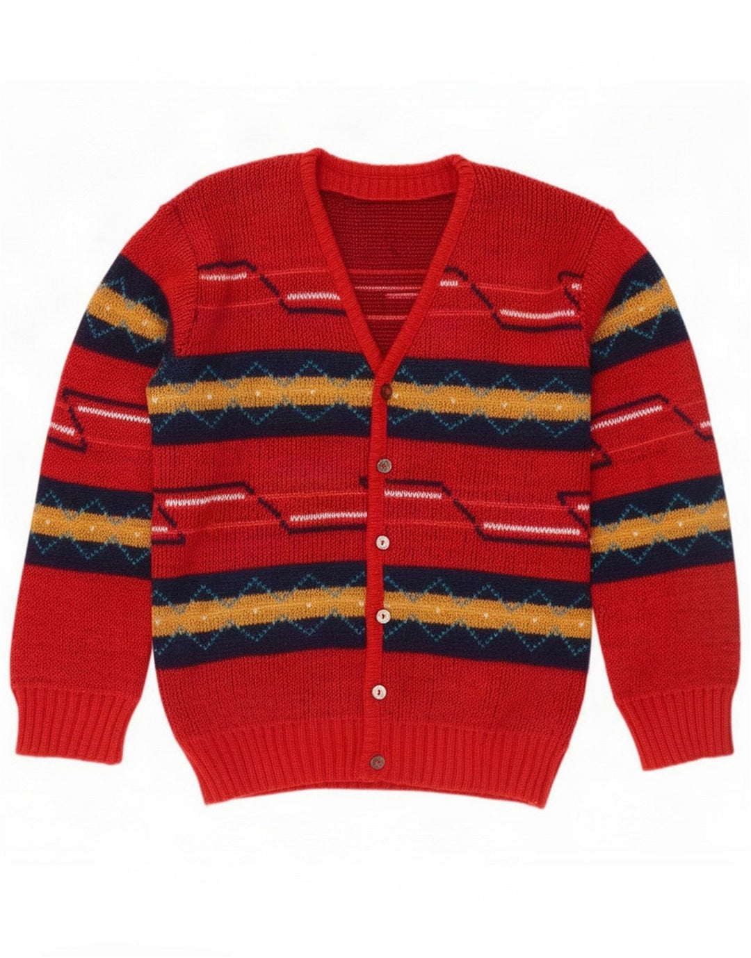 Vintage cardigan sweater til mænd Medium Rød Geometrisk Akryl