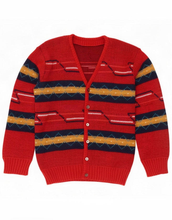 Vintage cardigan sweater til mænd Medium Rød Geometrisk Akryl
