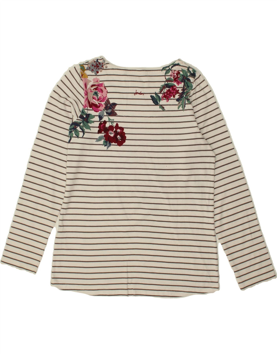 JULES Womens Graphic Top Long Sleeve UK 10 Small  White Striped Cotton Vintage Jules and Second-Hand Jules from Messina Hembry 
