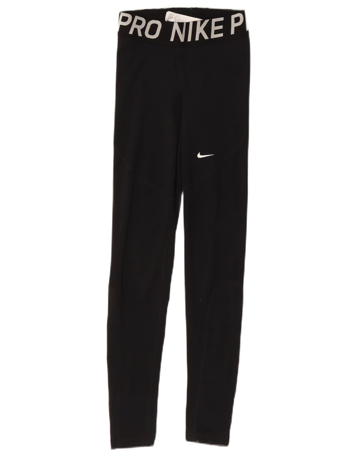 Nike Dame Dri Fit Grafiske Leggings UK 4 XS Sort Polyester