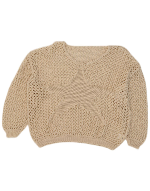 Vintage Dame Oversized Boat Neck Jumper Sweater UK 18 XL Beige Polyester