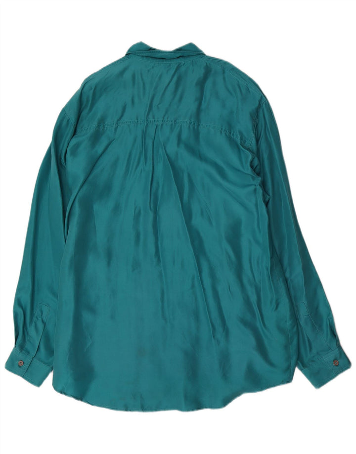 Vintage Dame Oversized Shirt Bluse UK 16 Large Green Silk