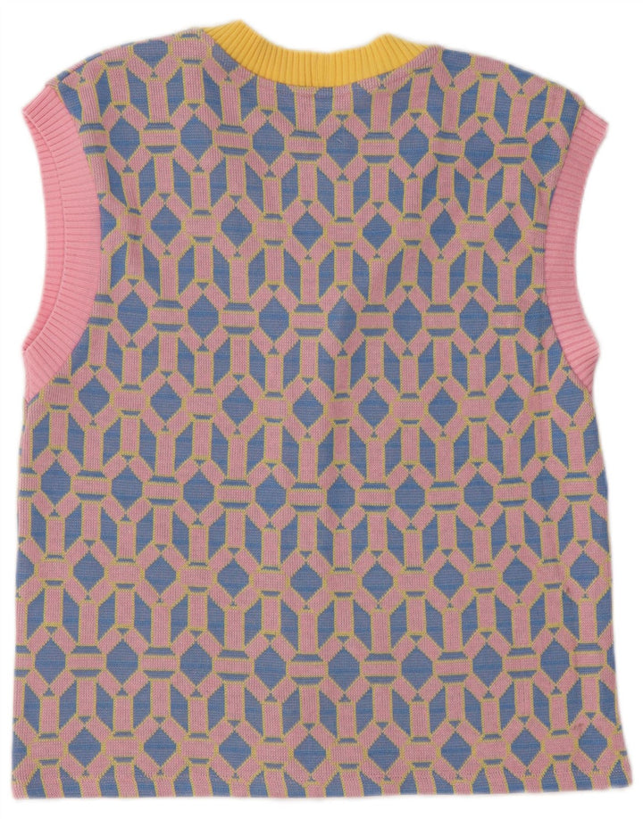 Zara Dame Ærmeløs Cardigan Sweater UK 14 Medium Blue Geometric
