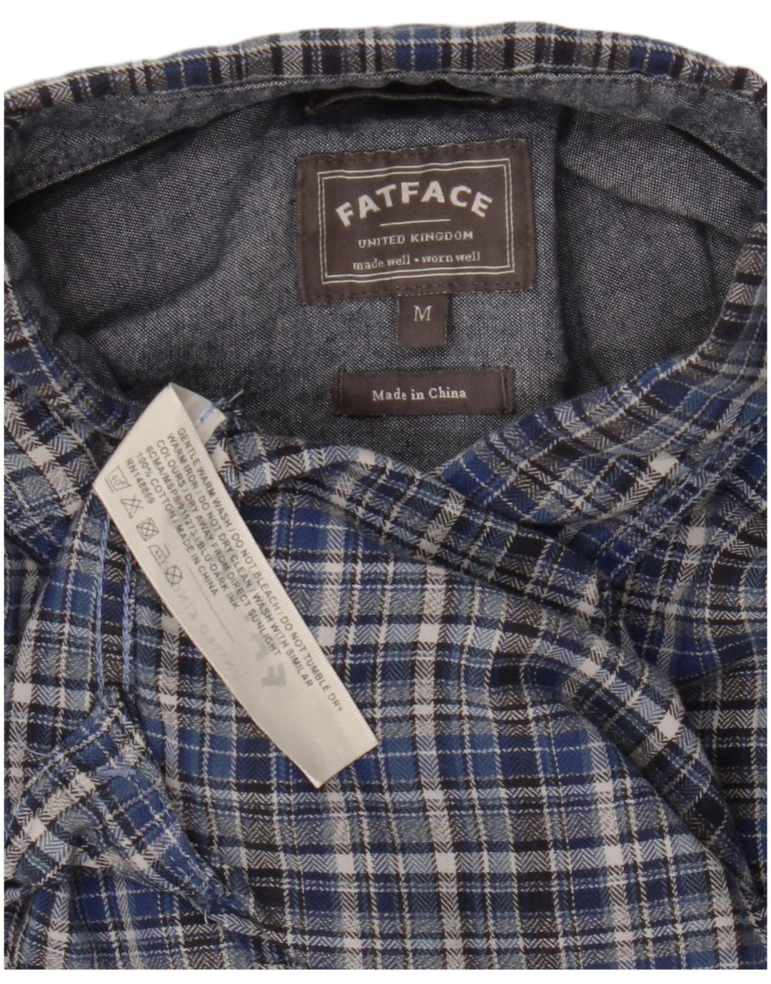 Fat Face Herre Classic Fit Flanellskjorte Medium Blue Ternet Bomuld
