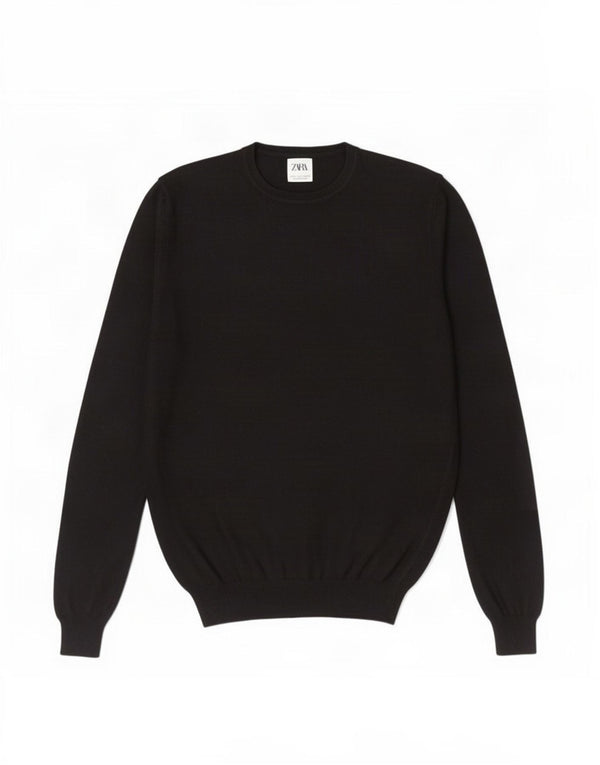 Zara Mens Crew Neck Jumper Sweater Small Black Viscose