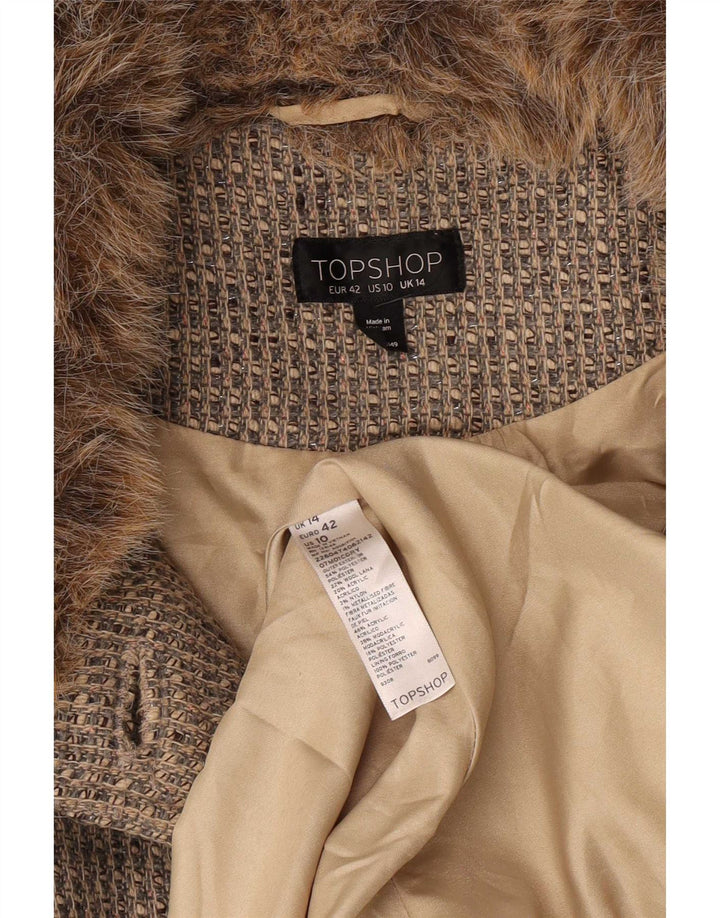 Topshop Dame Overfrakke UK 14 Stor Grå Polyester