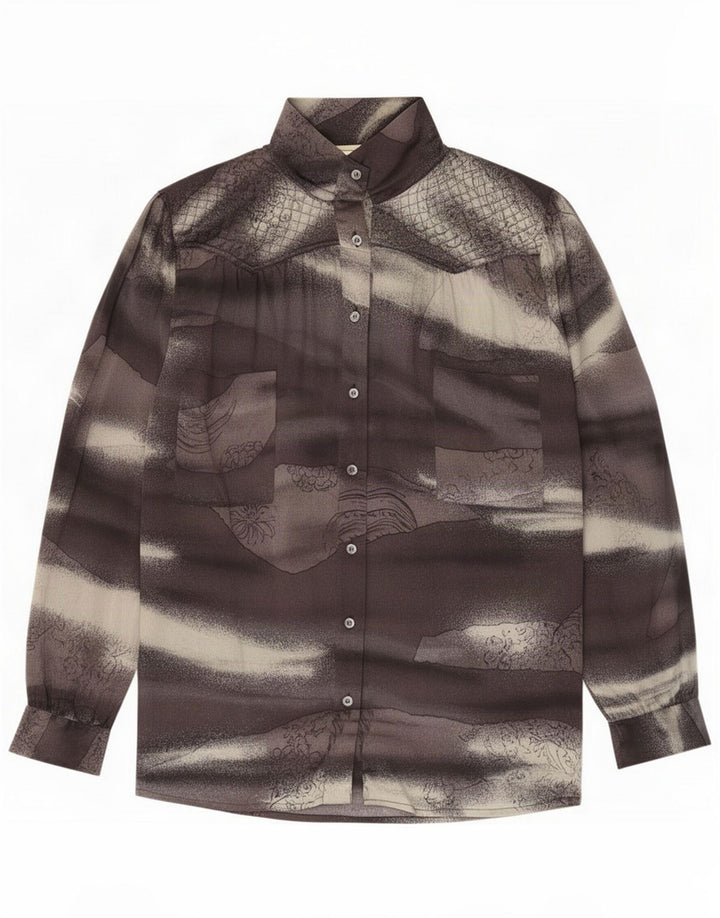 Pancaldi & B Kvinder abstrakt mønster skjortebluse UK 18 XL Grå Silk