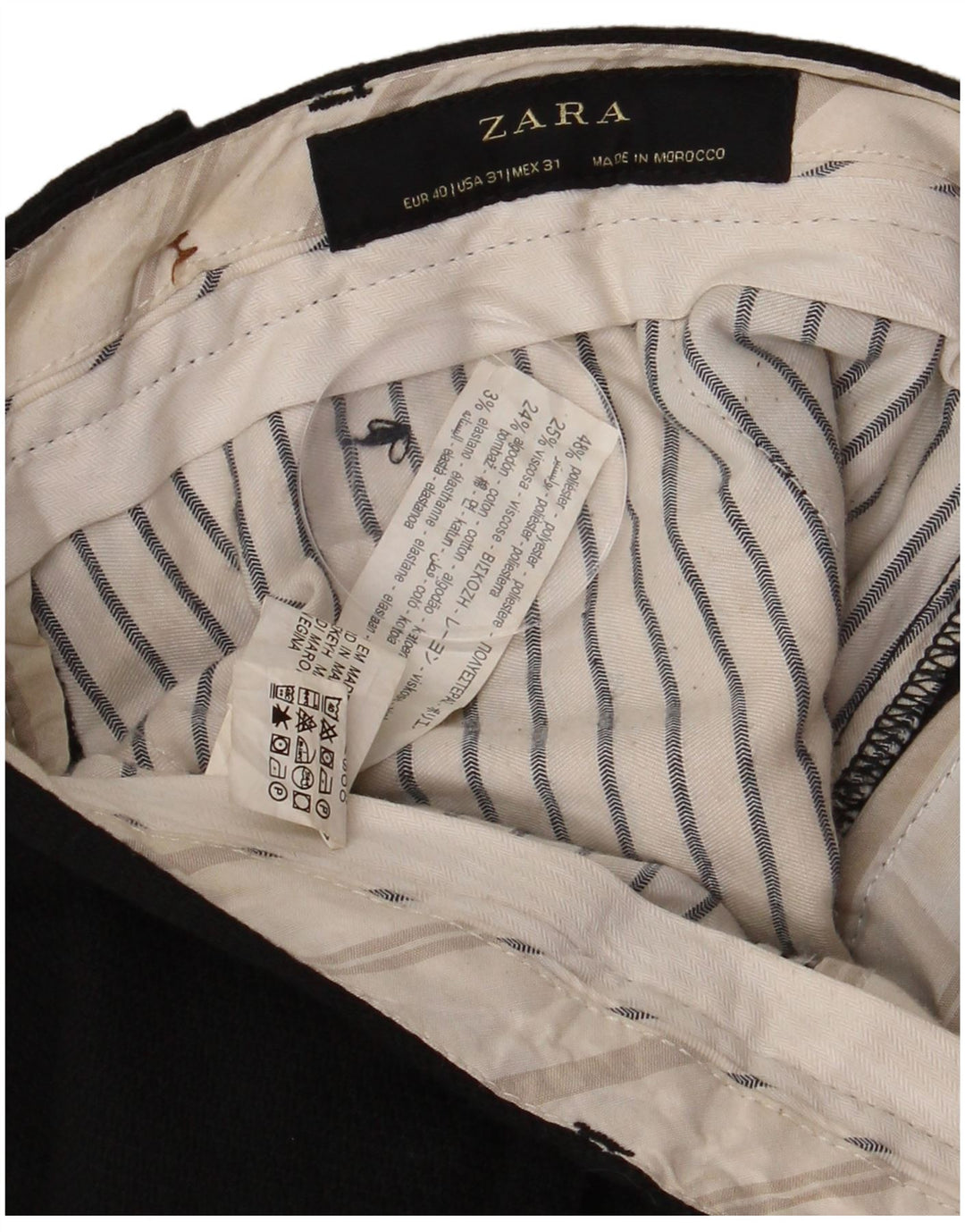 Zara Herre Slim Chino Bukser EU 40 Medium W31 L30 Sort Polyester