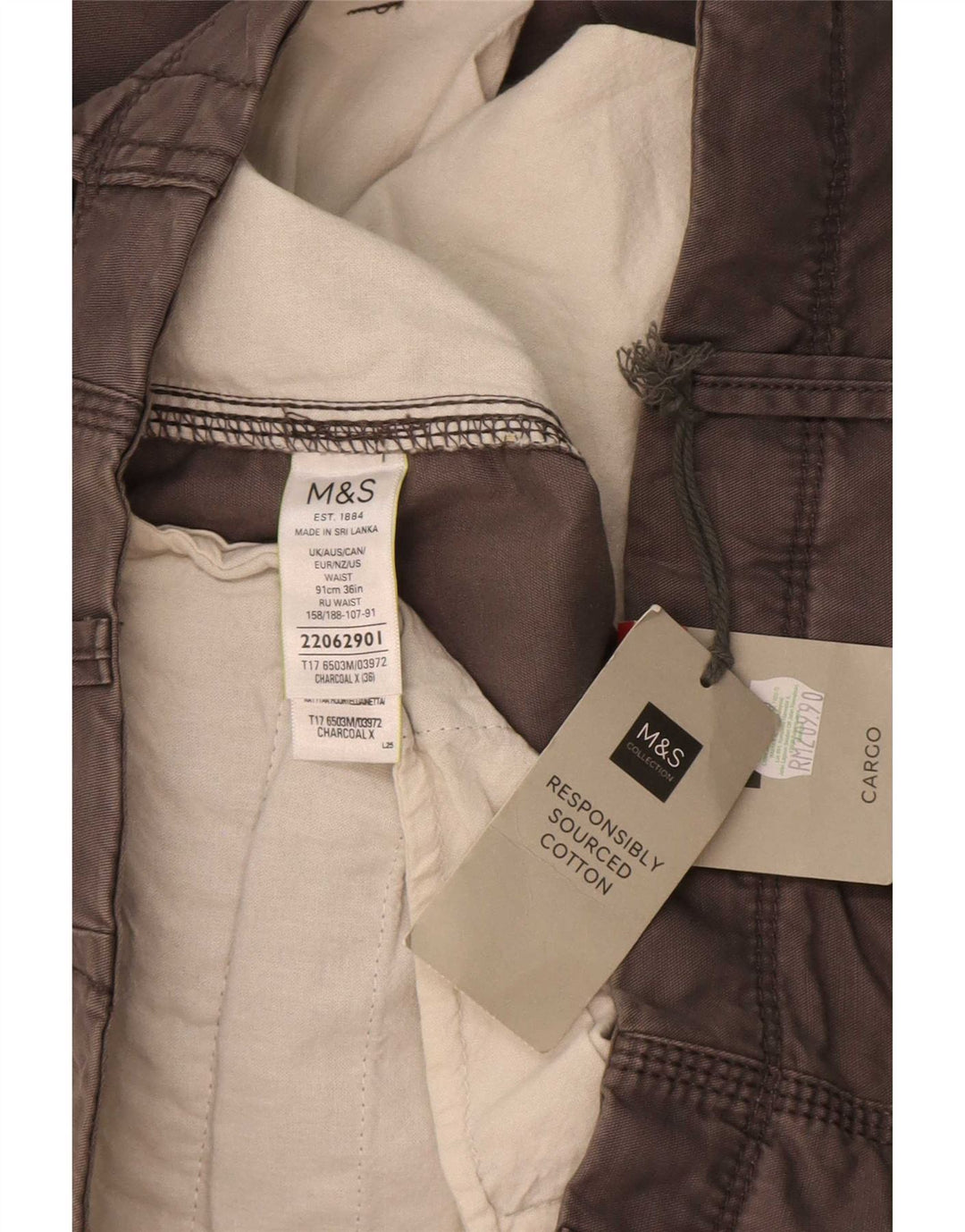 Marks & Spencer Herre Cargo Shorts W36 Large Grå Bomuld