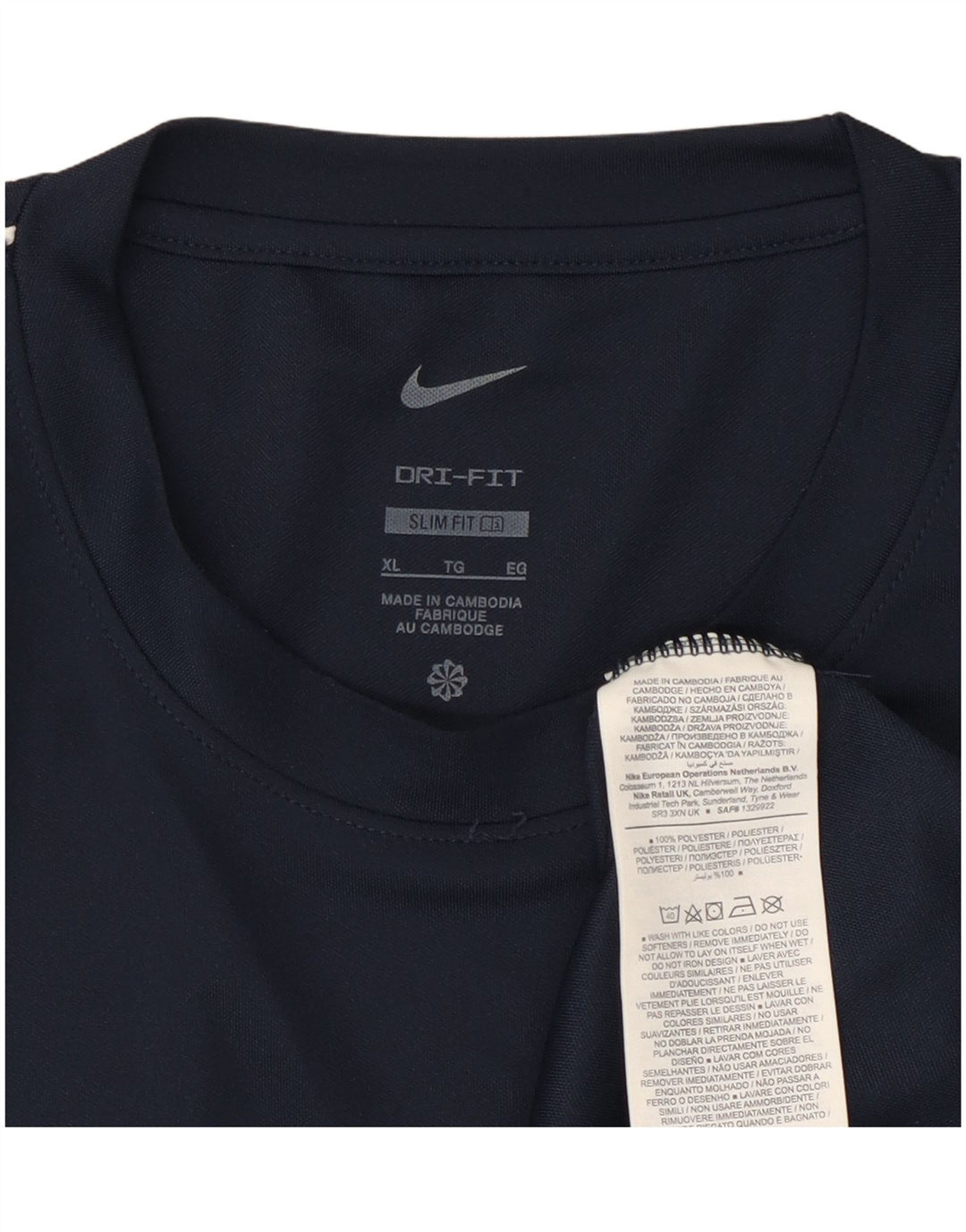 Nike Herre Dri Fit Slim Fit T-Shirt Top XL Marineblå Polyester