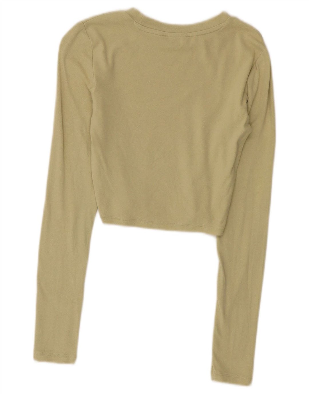Zara Dame Crop Top Langærmet UK 8 Small Khaki Bomuld
