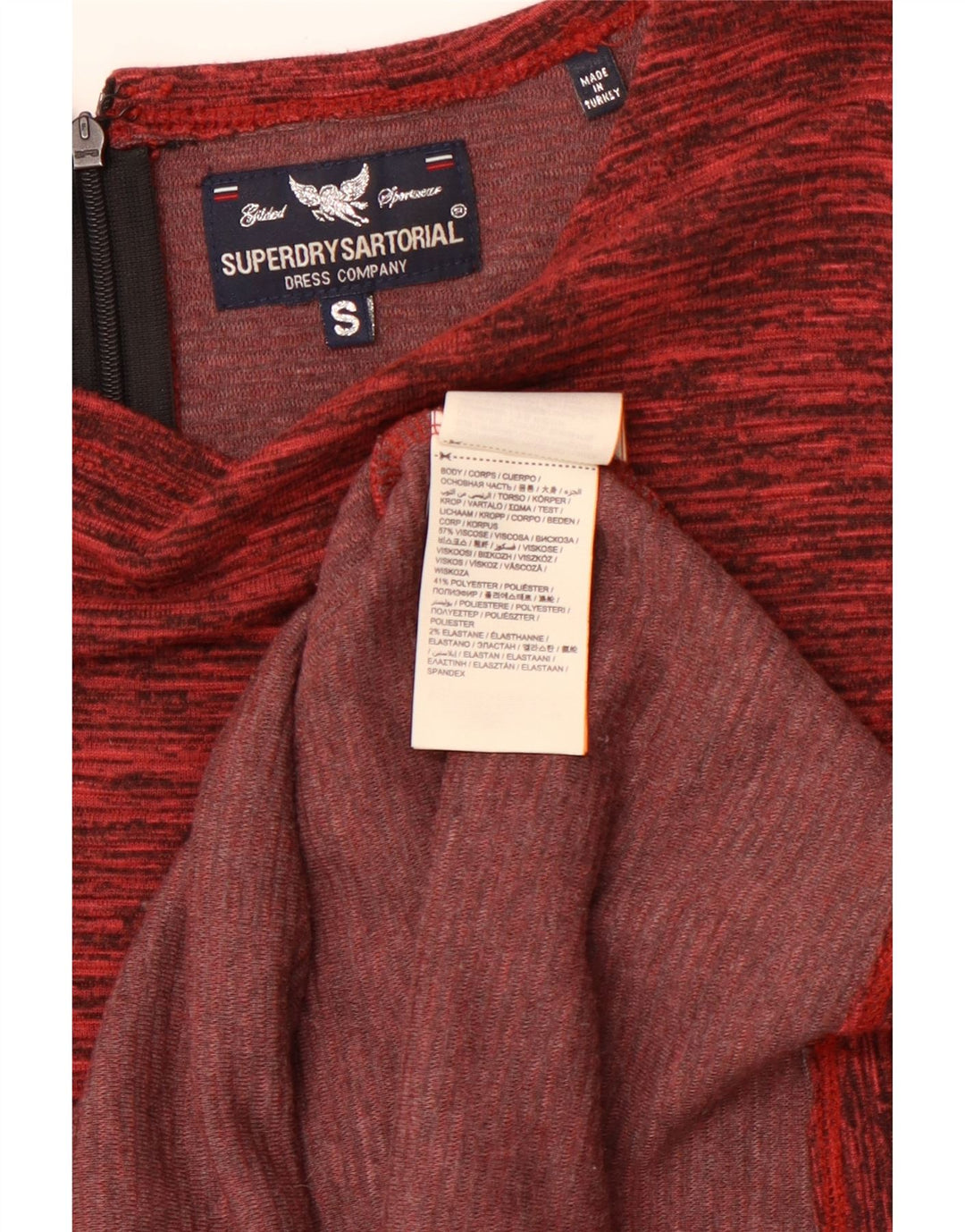 SUPERDRY Langærmet Bodycon-kjole til kvinder UK 8 Small Bourgogne Flecked