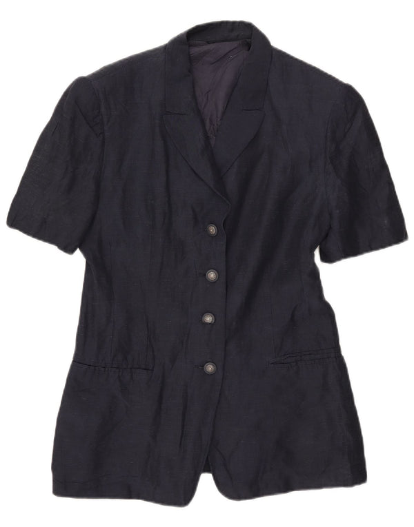 Vintage dame kortærmet 4-knaps blazerjakke UK 16 Large Navy Blue