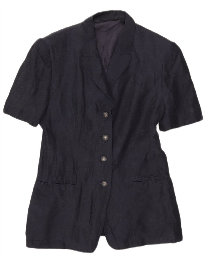 Vintage dame kortærmet 4-knaps blazerjakke UK 16 Large Navy Blue