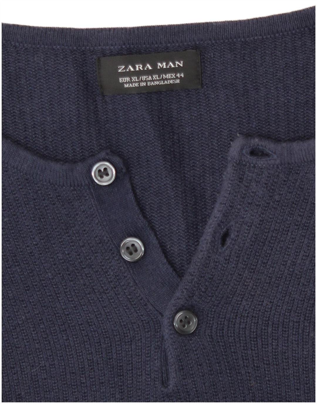 Zara Herre Button Neck Jumper Sweater XL Navy Blue