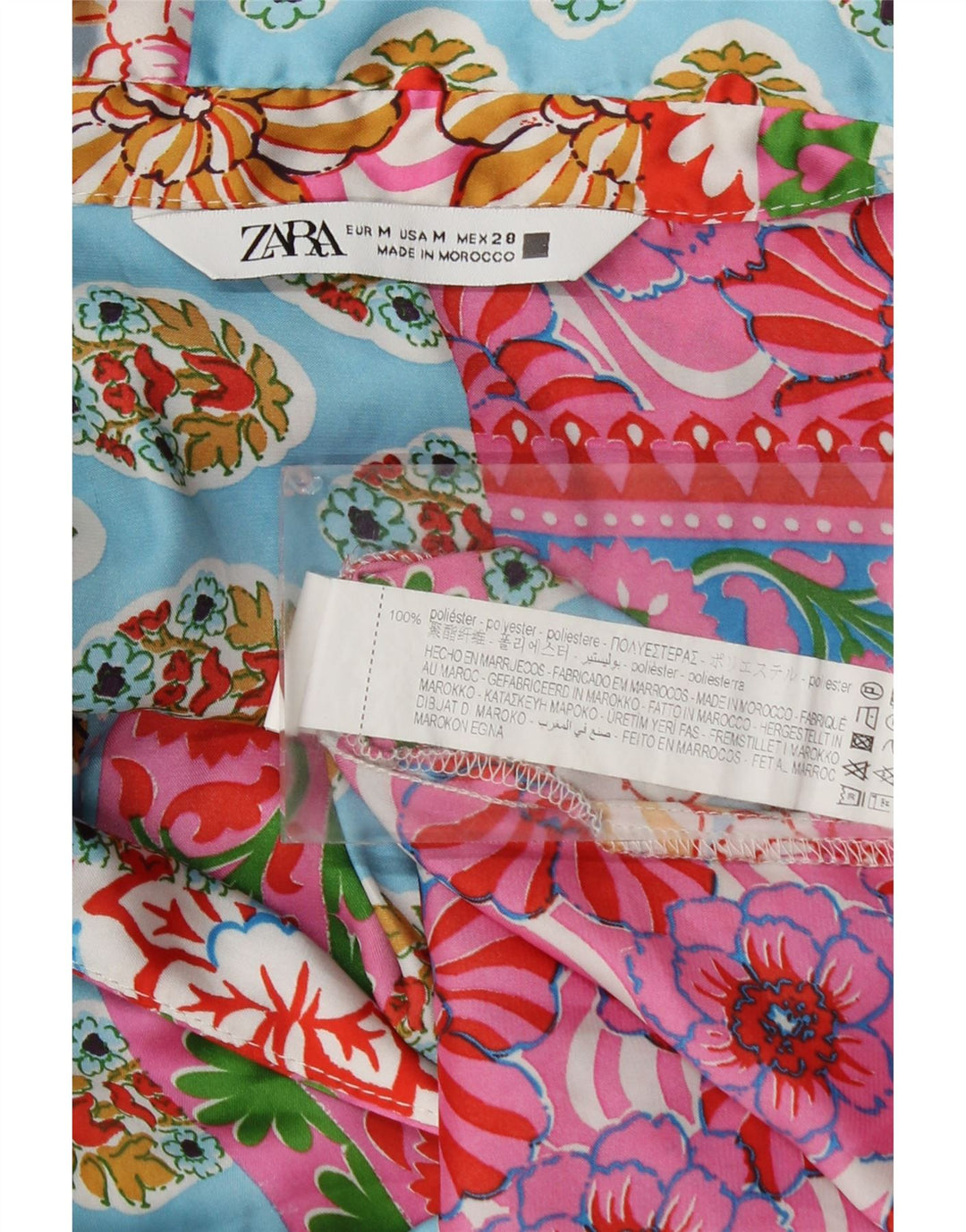 Zara Langærmet Bluse Top UK 14 Medium Flerfarvet Patchwork