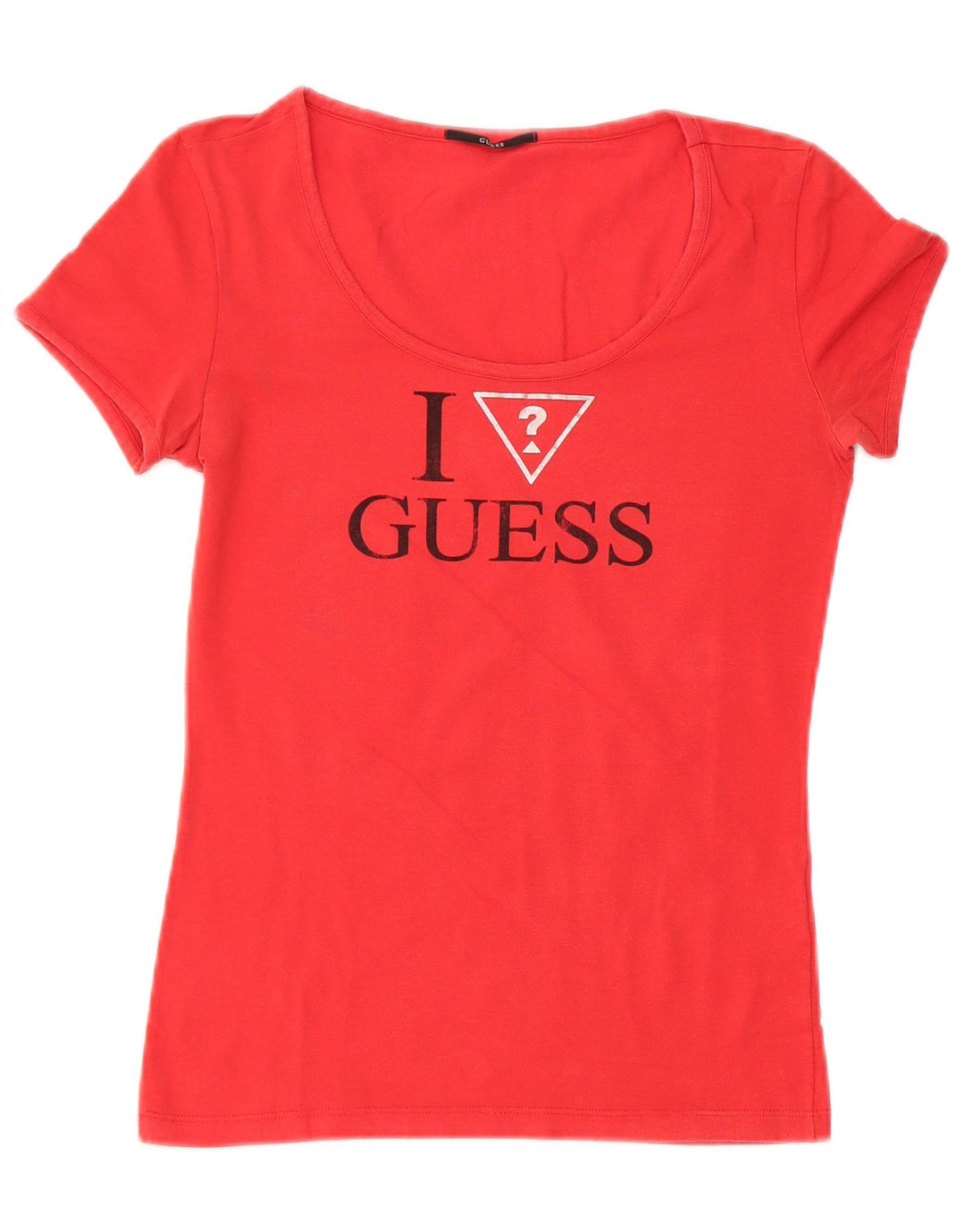 GUESS Grafisk T-shirt top til kvinder UK 12 Medium rød bomuld