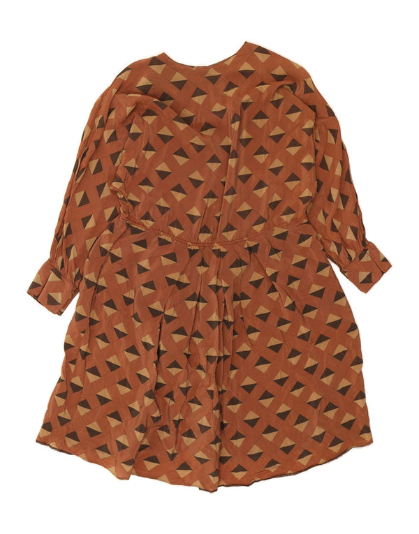 VINTAGE Womens Long Sleeve A-Line Dress IT 44 Medium Brown Geometric
