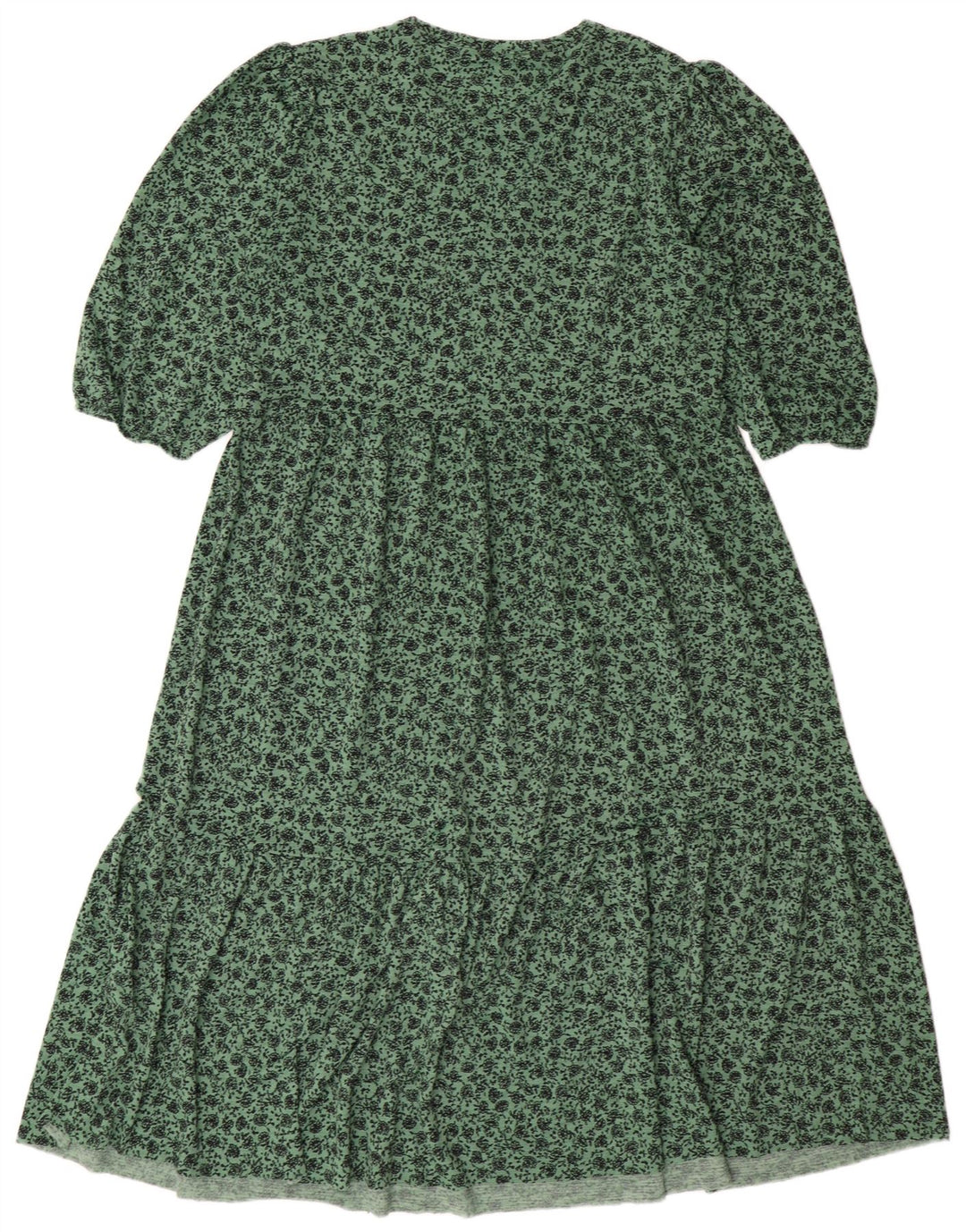 ZARA Dame A-Line Kjole UK 14 Medium Grøn Blomster Polyester