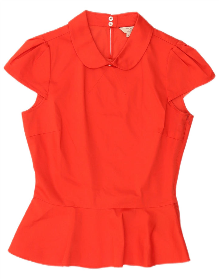 TED BAKER Damebluse Top Størrelse 2 Lille Rød Bomuld