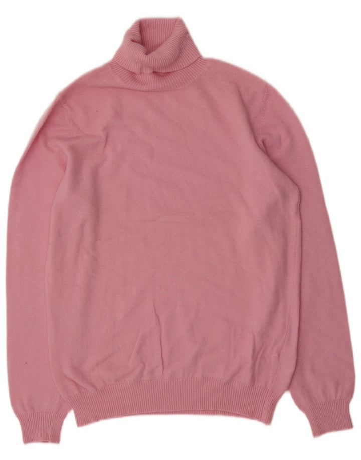 Benetton Dame Roll Neck Jumper Sweater UK 16 Large Pink Wool