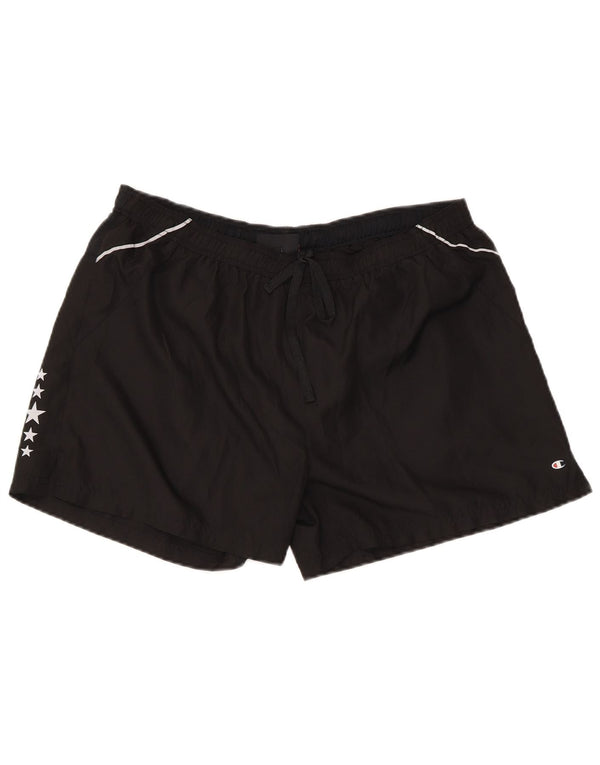 Champion Womens Graphic Regular Sports Shorts UK 14 Large Black Polyester