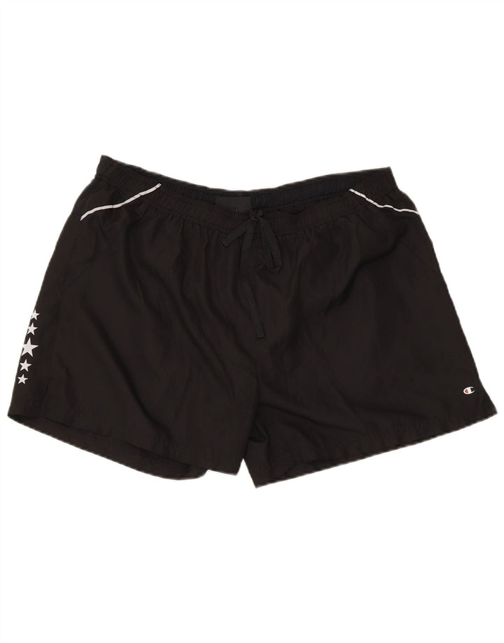 Champion Womens Graphic Regular Sports Shorts UK 14 Large Black Polyester