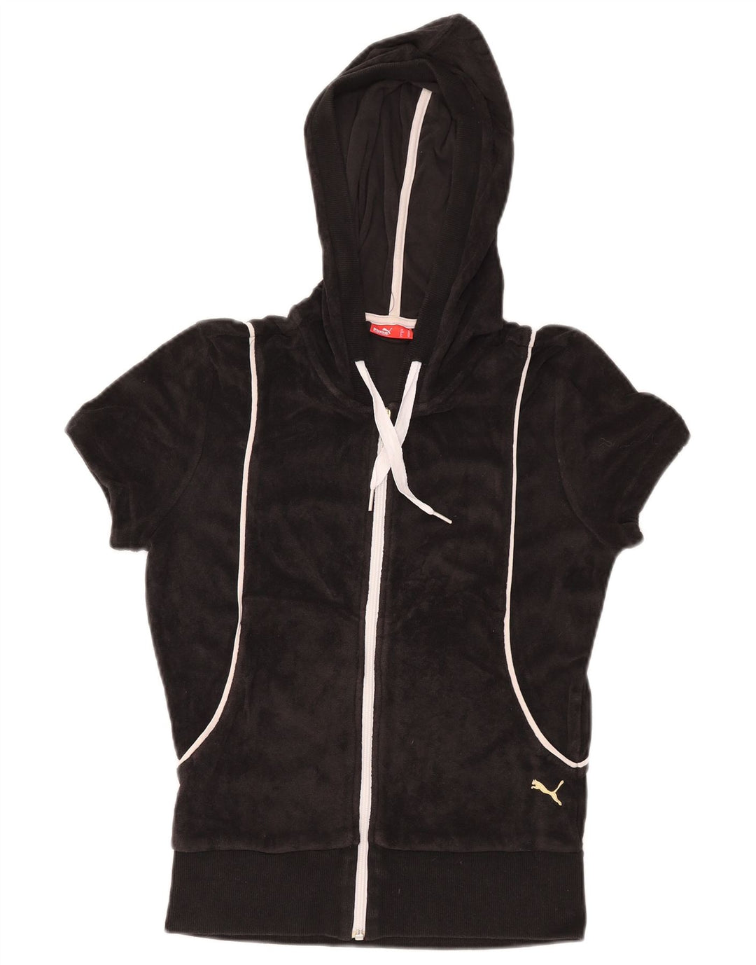 PUMA hættetrøje med fløjl med korte ærmer til kvinder UK 12 Medium Sort