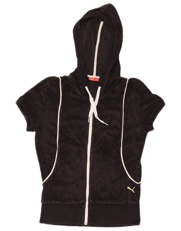 PUMA hættetrøje med fløjl med korte ærmer til kvinder UK 12 Medium Sort