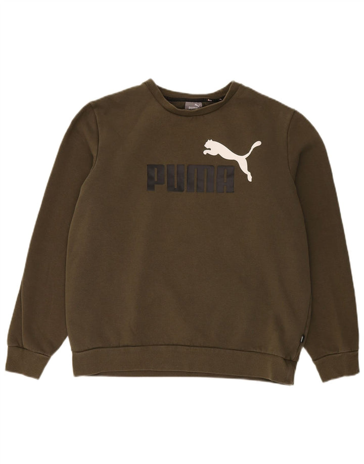 PUMA grafisk sweatshirt til mænd, stor kakibomuld