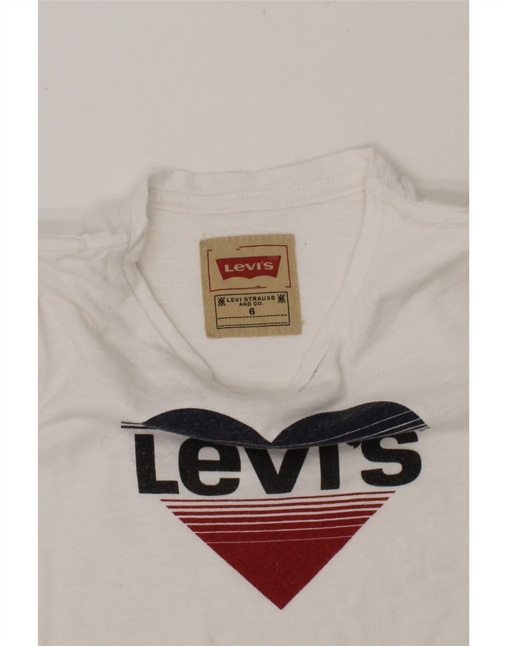 LEVI'S Girls Graphic Top Long Sleeve 5-6 Years White Vintage Levi's and Second-Hand Levi's from Messina Hembry 