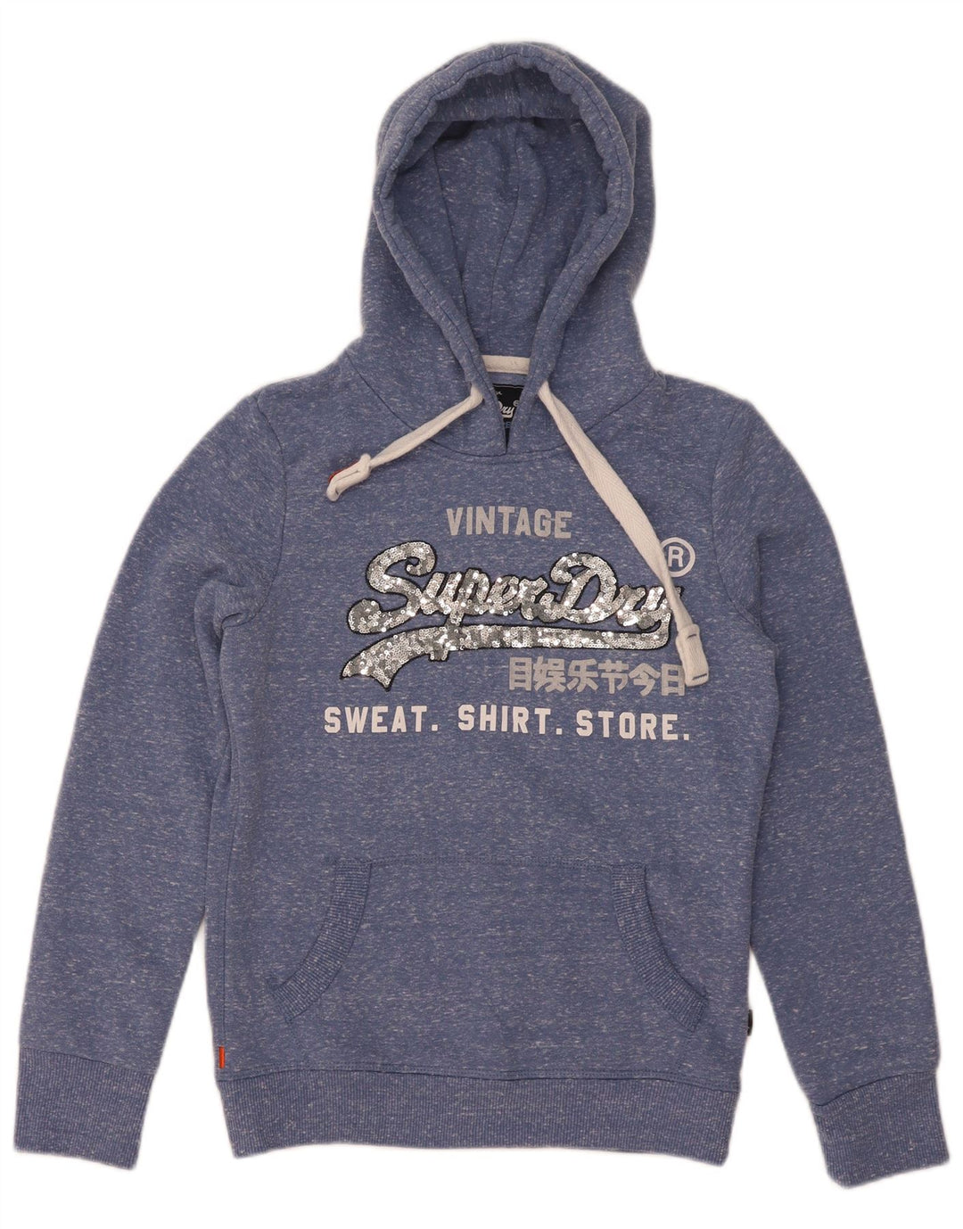 Superdry grafisk hættetrøjetrøje til kvinder UK 8 Small Blue Flecked Polyester