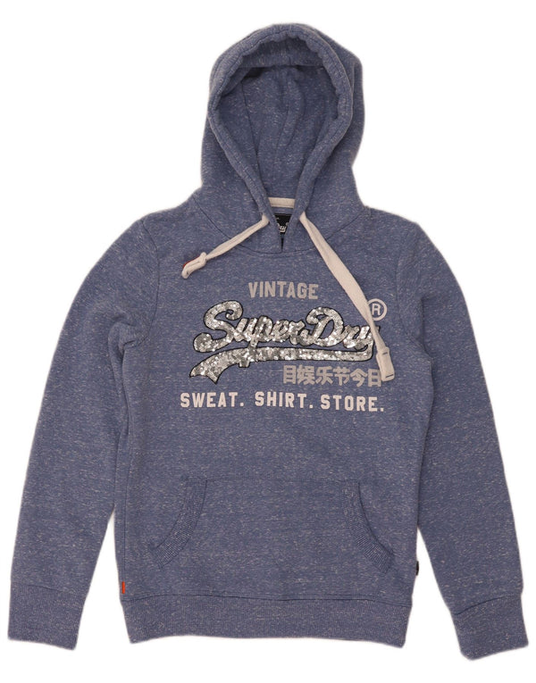 Superdry grafisk hættetrøjetrøje til kvinder UK 8 Small Blue Flecked Polyester