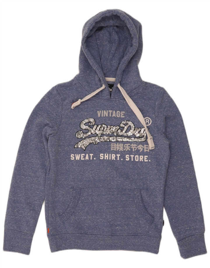 Superdry grafisk hættetrøjetrøje til kvinder UK 8 Small Blue Flecked Polyester