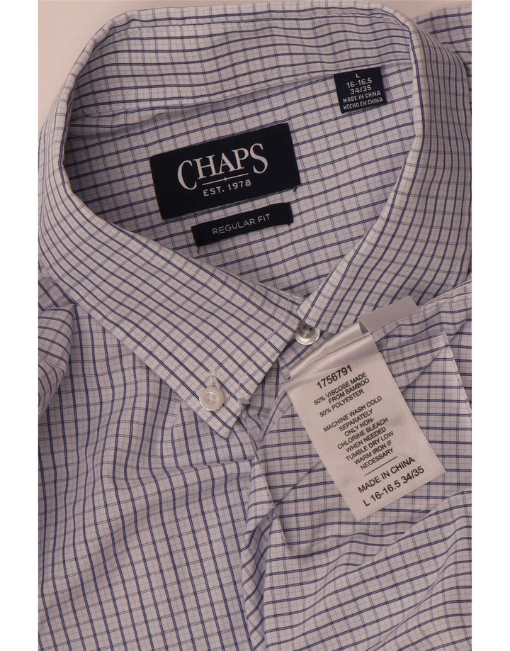 Chaps Herre Regular Fit skjorte str. 16 16,5 Large Blue Gingham Viscose
