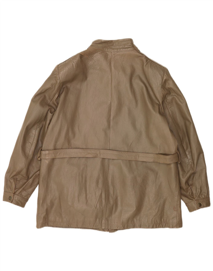 Vintage Dame Læderjakke IT 46 Stor Khaki Læder