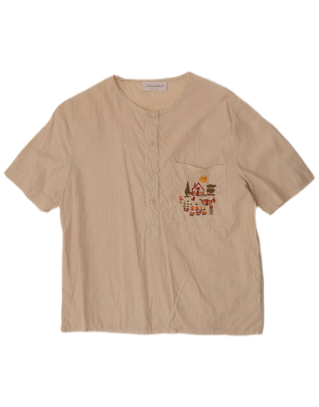 Maurice Abot Dame Kortærmet Bluse UK 14 Medium Beige Pinstripe