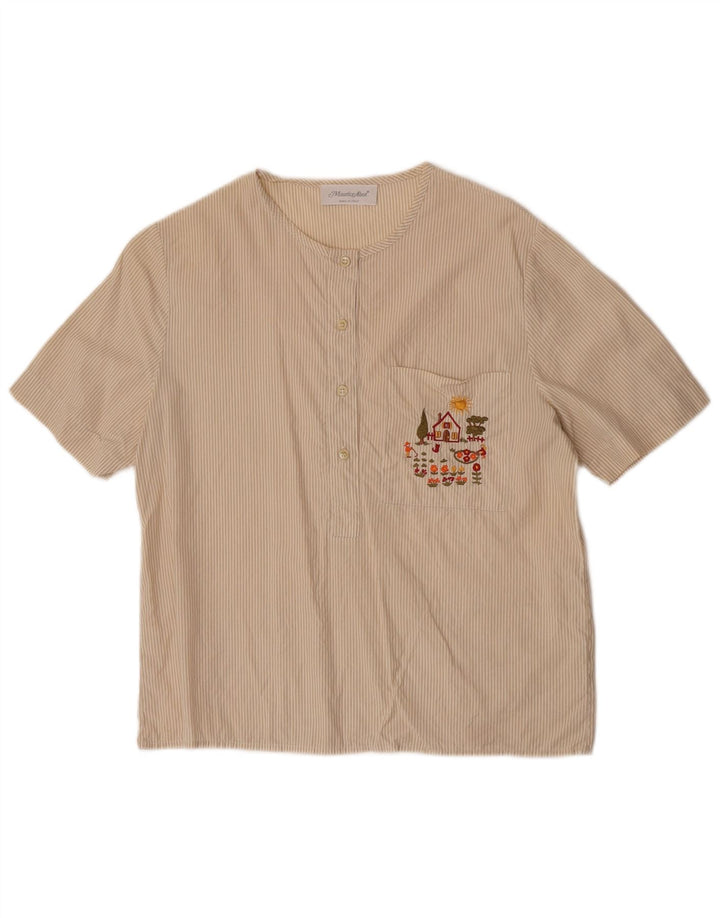Maurice Abot Dame Kortærmet Bluse UK 14 Medium Beige Pinstripe