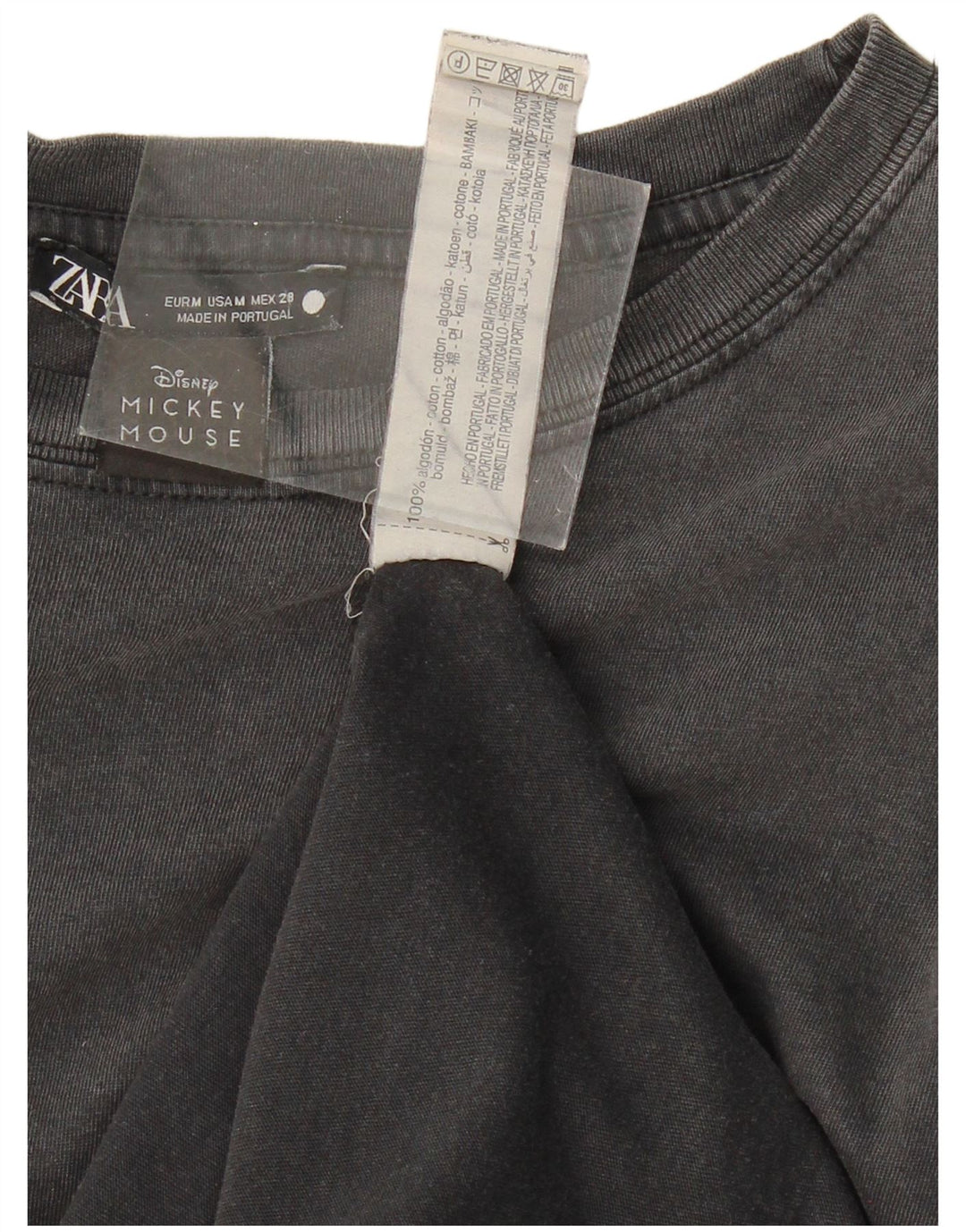 ZARA Womens Mickey Mouse Graphic T-Shirt Top UK 14 Medium Grey Cotton