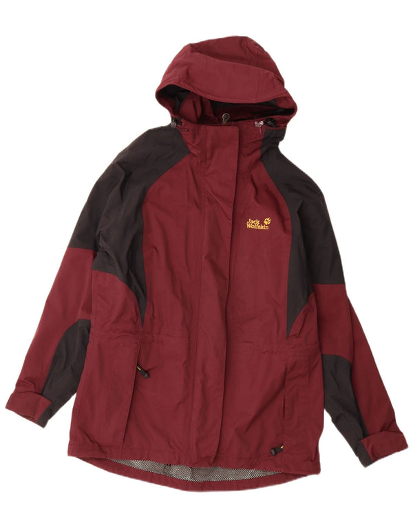Jack Wolfskin Dame Regnjakke med hætte UK 10 Small Burgundy Colourblock