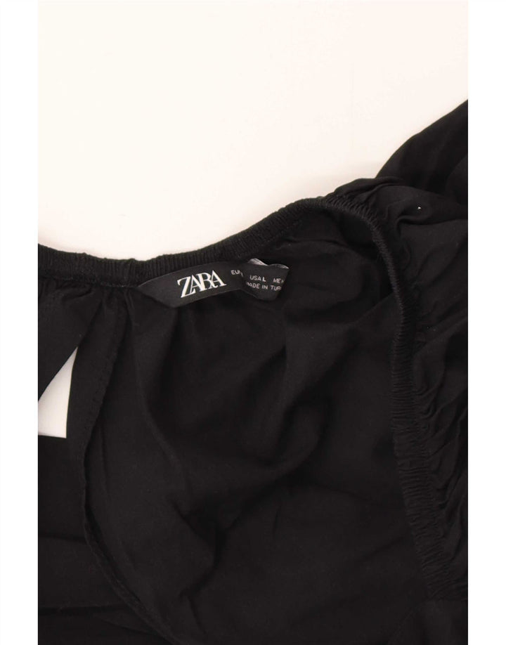 Zara Womens Crop Bluse Top UK 14 Large Black
