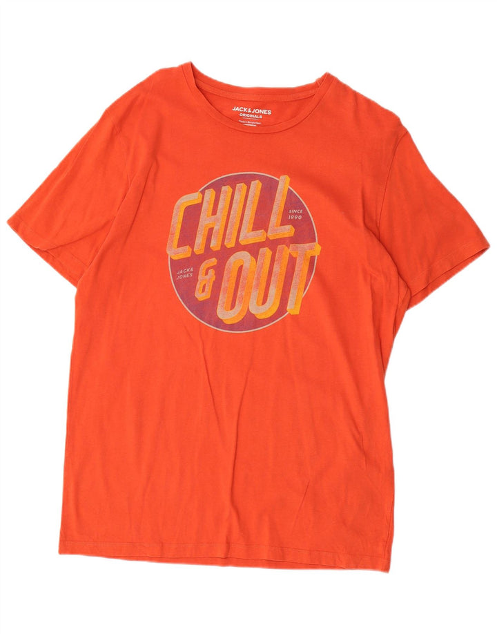 JACK & JONES Herre Regular Fit grafisk T-shirt Top Medium Orange Bomuld