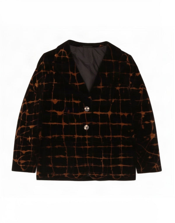 Vintage Dame 2 Button Velvet Blazer Jacket UK 14 Medium Black Check