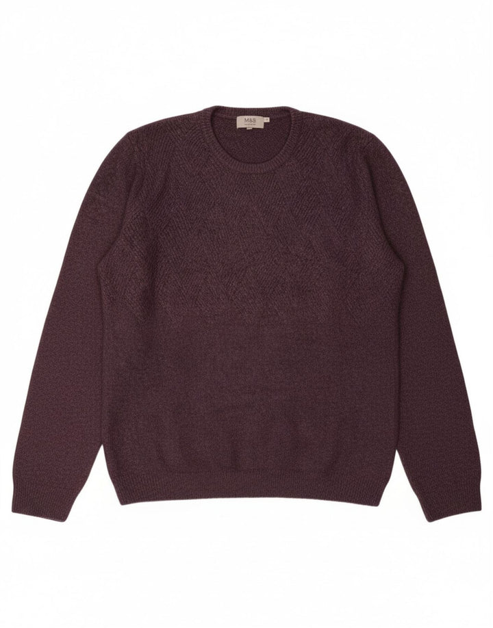 MARKS & SPENCER Mens Crew Neck Jumper Sweater XL Purple Acrylic