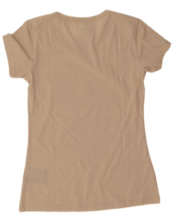 Jack Wolfskin Dame Grafisk T-Shirt Top UK 6 XS Beige Bomuld