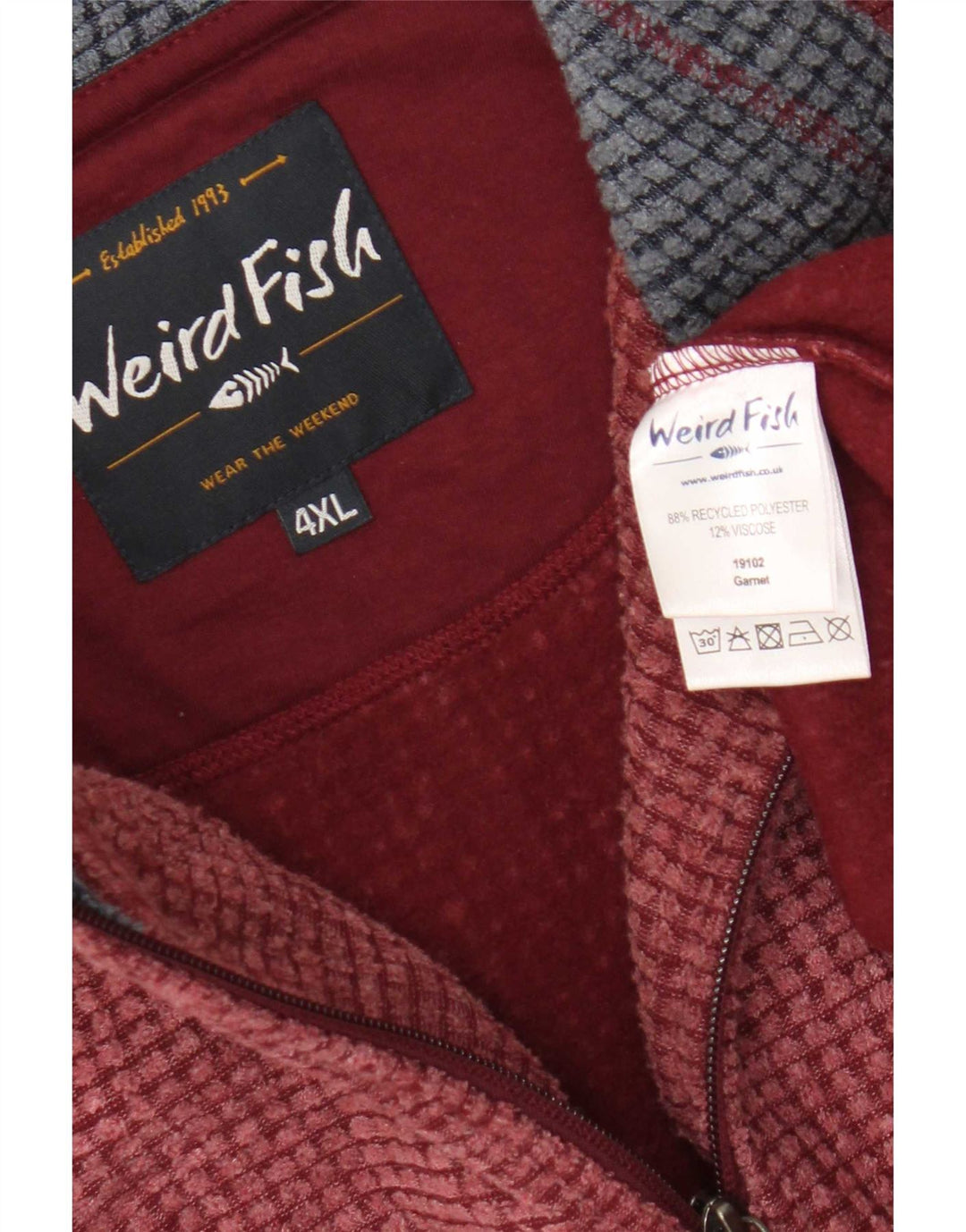 Weird Fish Herre Zip Neck Fleece Jumper 4XL Burgundy Polyester