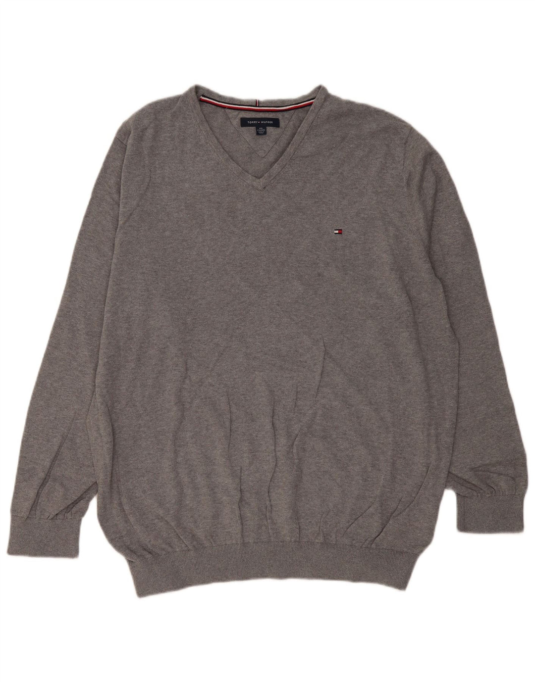 TOMMY HILFIGER Herre V-hals sweater 2XL Grå Bomuld