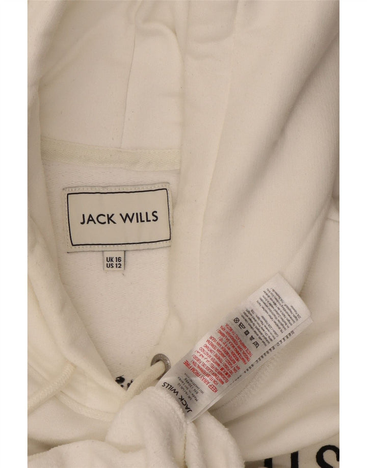 JACK WILLS Dame Oversized grafisk hættetrøje trøje UK 16 Stor hvid bomuld