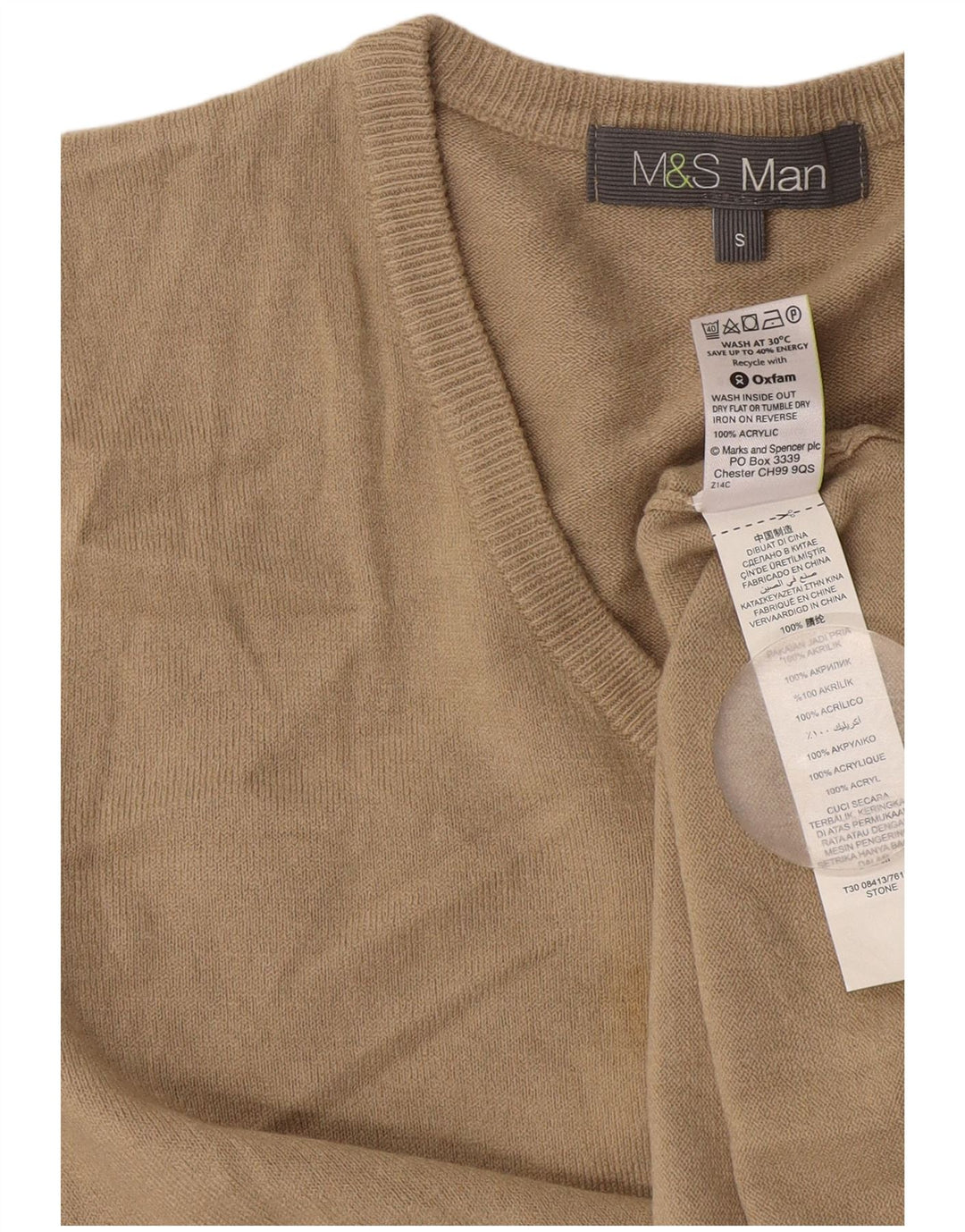 Marks & Spencer Herre V-hals sweater lille beige akryl
